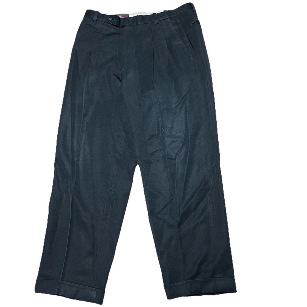 100% Wool Riviera Men’s Pants Black Pleated Cuffed 34x28 Vintage Dress